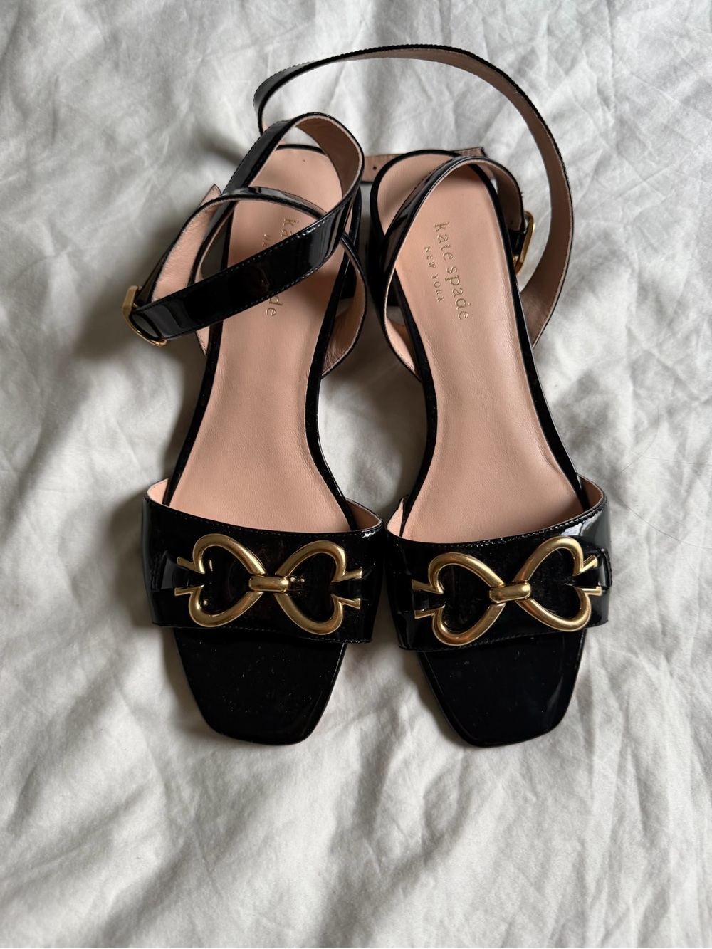 kate spade Black Patent Leather Gold-Accent Slingback Sandals